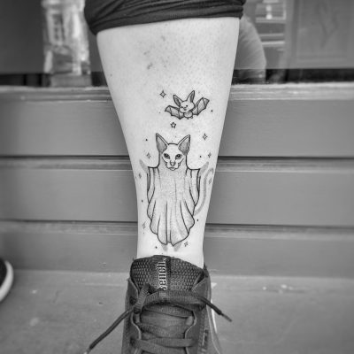 Selfmade-Tattoo-Berlin-Heydude-Vegan-Fineline-A-Ghost-Cat-Bat